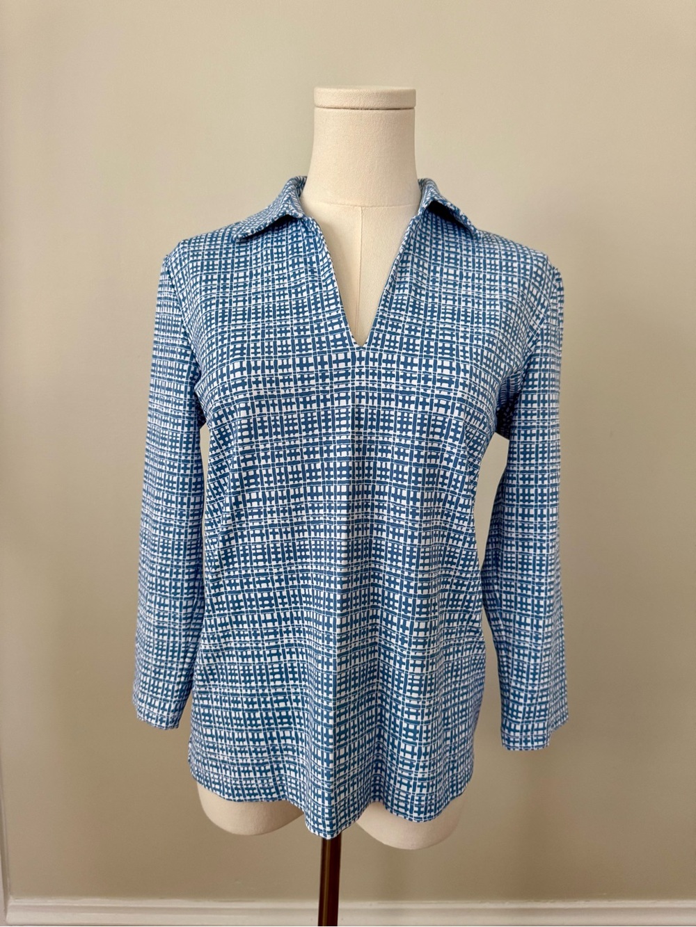 J.McLaughlin NWOT Aida Top Catalina Cloth Blue Signet Lock Grid - Small